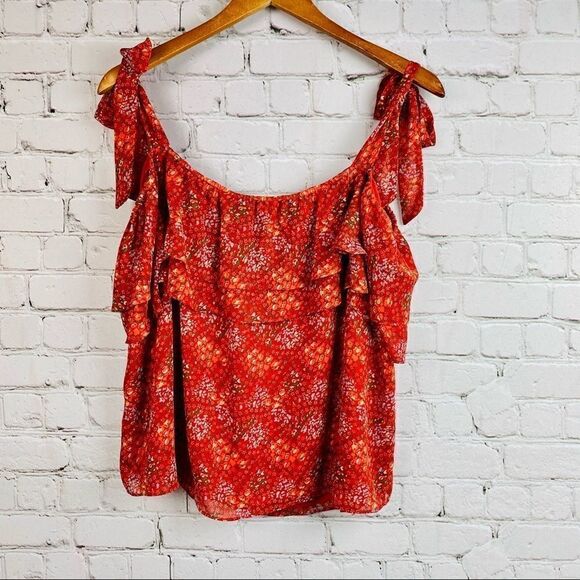 Rebecca Minkoff Red Floral Jamie Top Off Shoulders - Picture 11 of 16